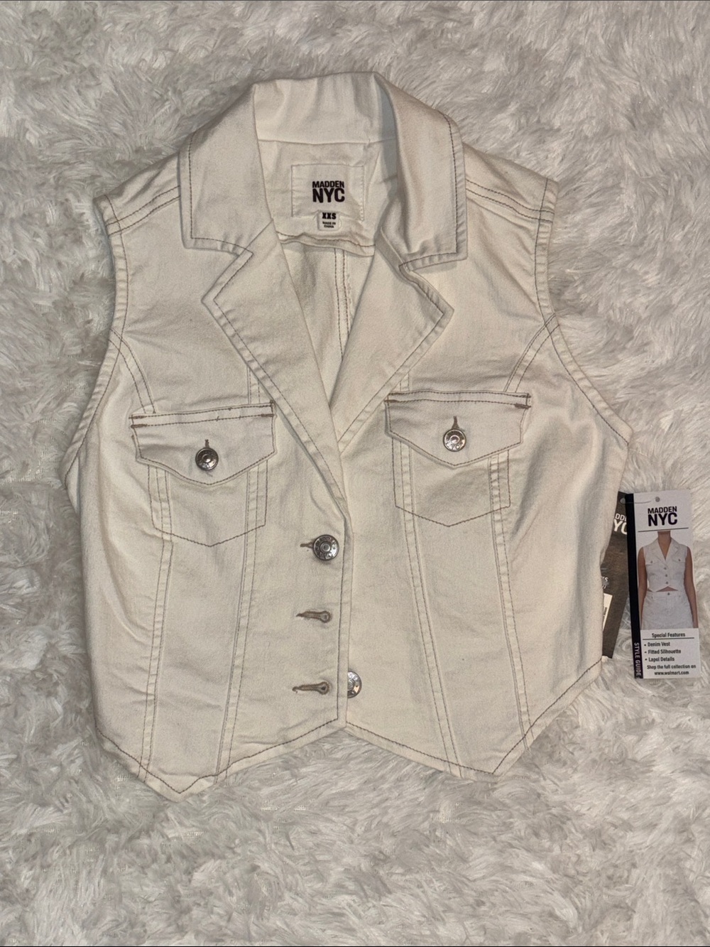 Madden NYC Women's White Denim Button-Front Vest